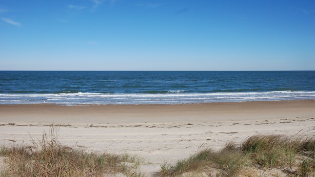 A beach with clear skies and calm waves. - Rustic Beach Front Apartment - Cozy, Rustic and On the Beach! - 2 BR/1 Bath (Norfolk)