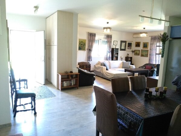 Télévision, cheminée, livres