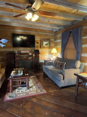 Smart TV, fireplace, DVD player, video library