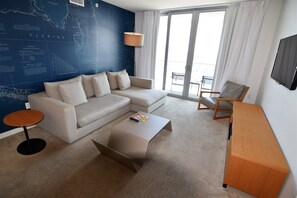 Condo (BW-2007) | Living area | Flat-screen TV - Stuning Ocean View 3 Bed 3 Bath Across The Beach @ Beachwalk (Hallandale Beach)