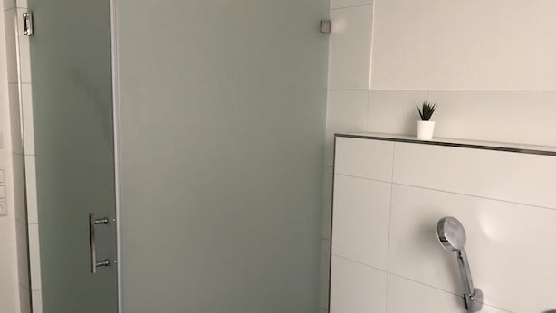 A modern bathroom with a glass shower enclosure, a white bathtub, and a small potted plant on the wall. - Family friendly, free wifi, exclusive amenities, (Rheinhausen (Breisgau))