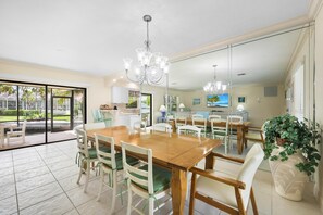 House, Multiple Beds (Pet-friendly waterside home with pool) | Dining