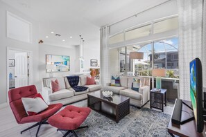 House, Multiple Beds (Stylish waterfront home with pool and) | Living area | Flat-screen TV - Stylish Waterfront Home With Pool and Private Dock (Marco Island)