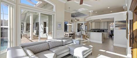 House, Multiple Beds (Pet-friendly waterfront home with hea) | Living area