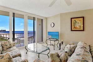 Condo, Multiple Beds (Sunny beachfront condo with pool and ) | Living room | Flat-screen TV - Sunny Beachfront Condo With Pool and Sw-facing Balcony (Marco Island)