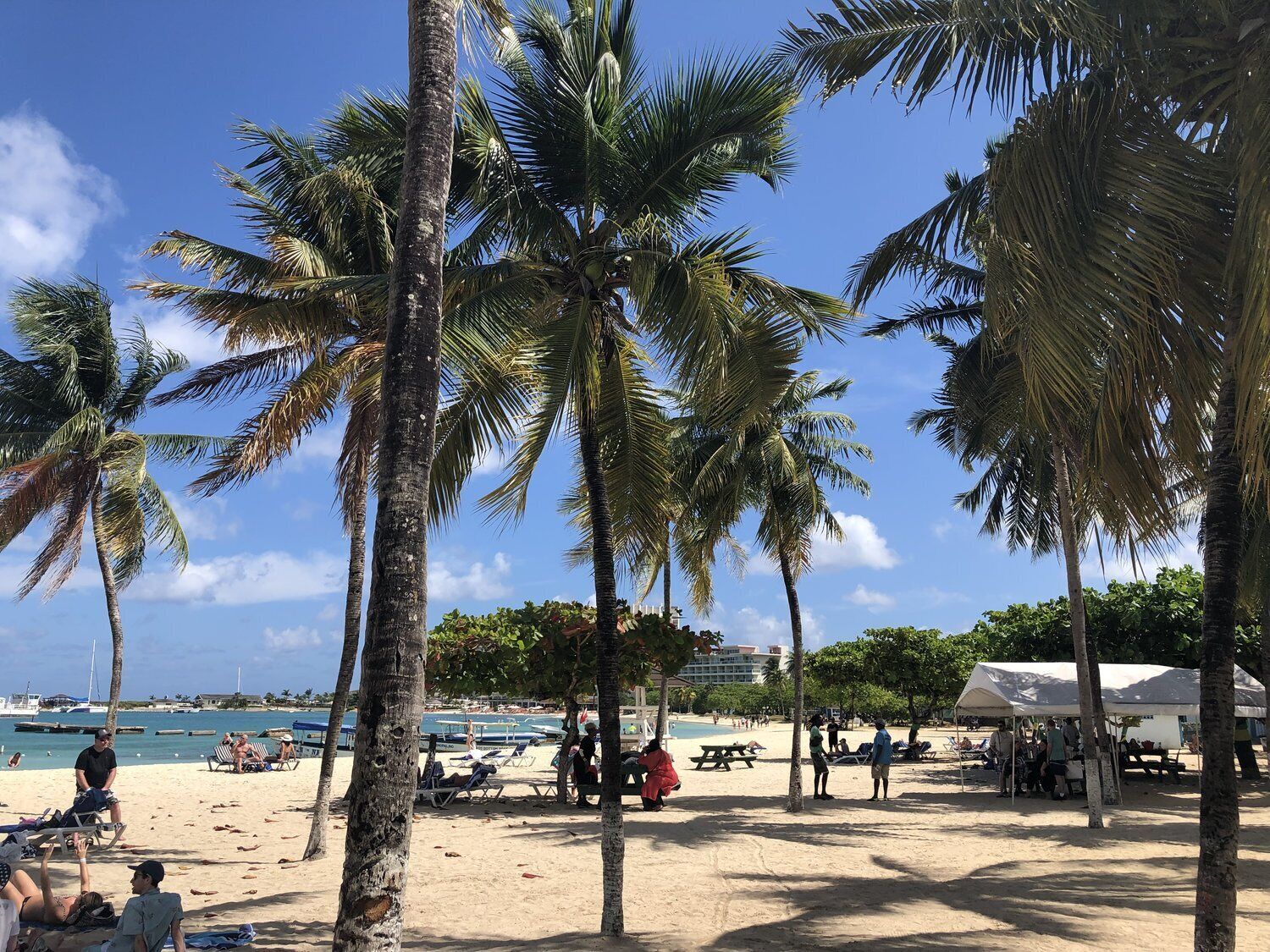 On the beach, sun loungers, beach towels