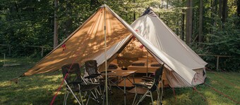 Rent a family BELL family fully equipped tent with real beds in nature.