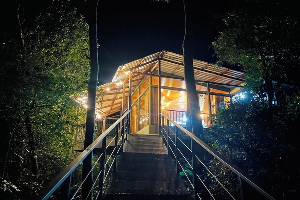 Panoramic Tree House, Garden View | Premium bedding, down comforters, laptop workspace, blackout drapes