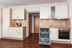 Fridge, microwave, oven, high chair