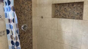 Hair dryer, towels, toilet paper