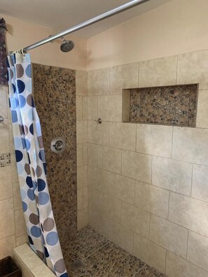 Hair dryer, towels, toilet paper