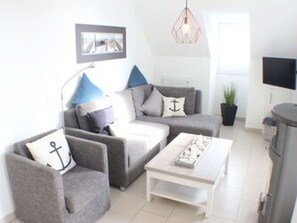 Televisie, een open haard, videospelletjes en een dvd-speler