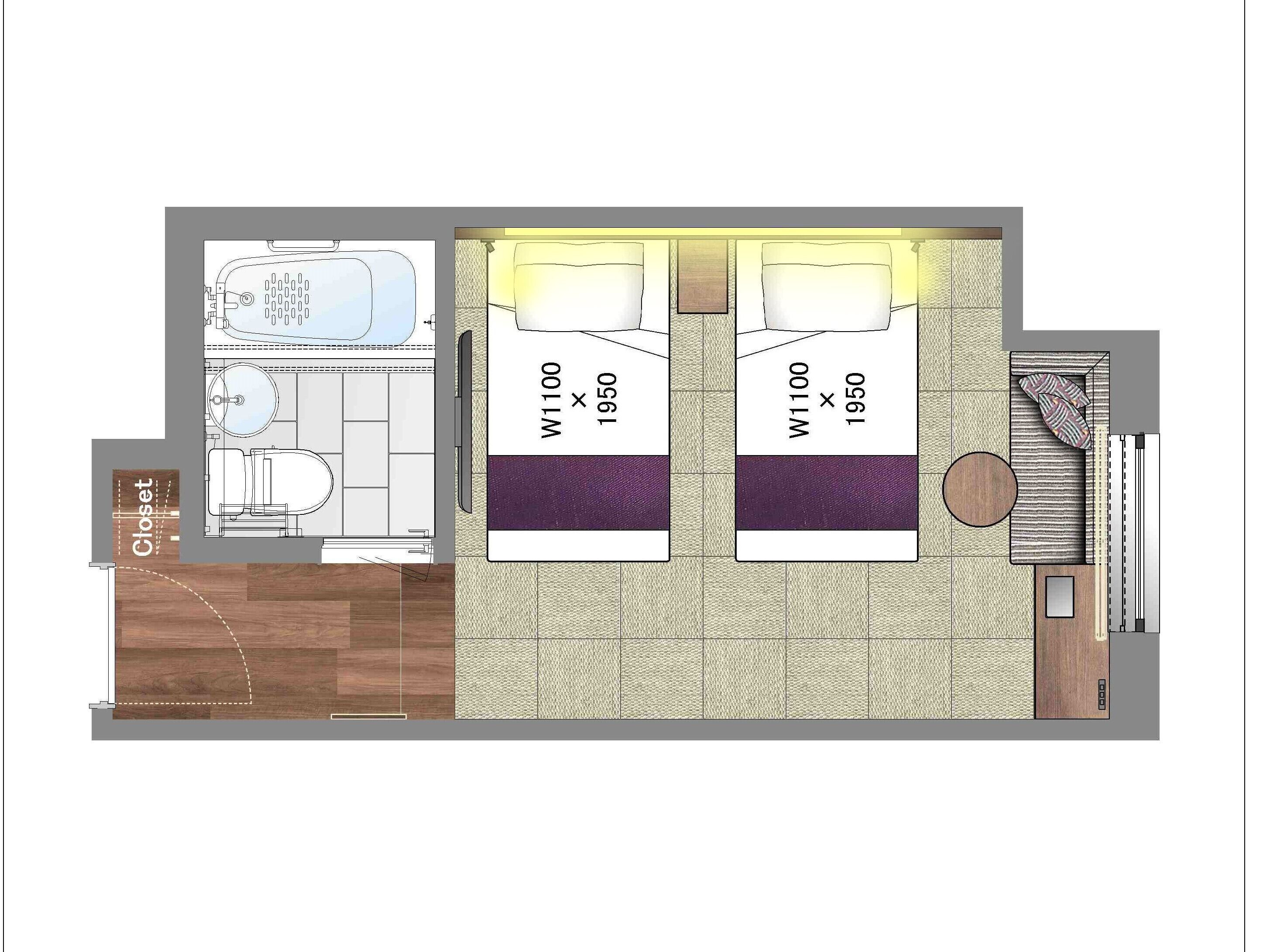 moderate twin room, unit bath, non smoking (housekeep once every 3 days) | 1 bedroom, in-room safe, blackout curtains, soundproofing