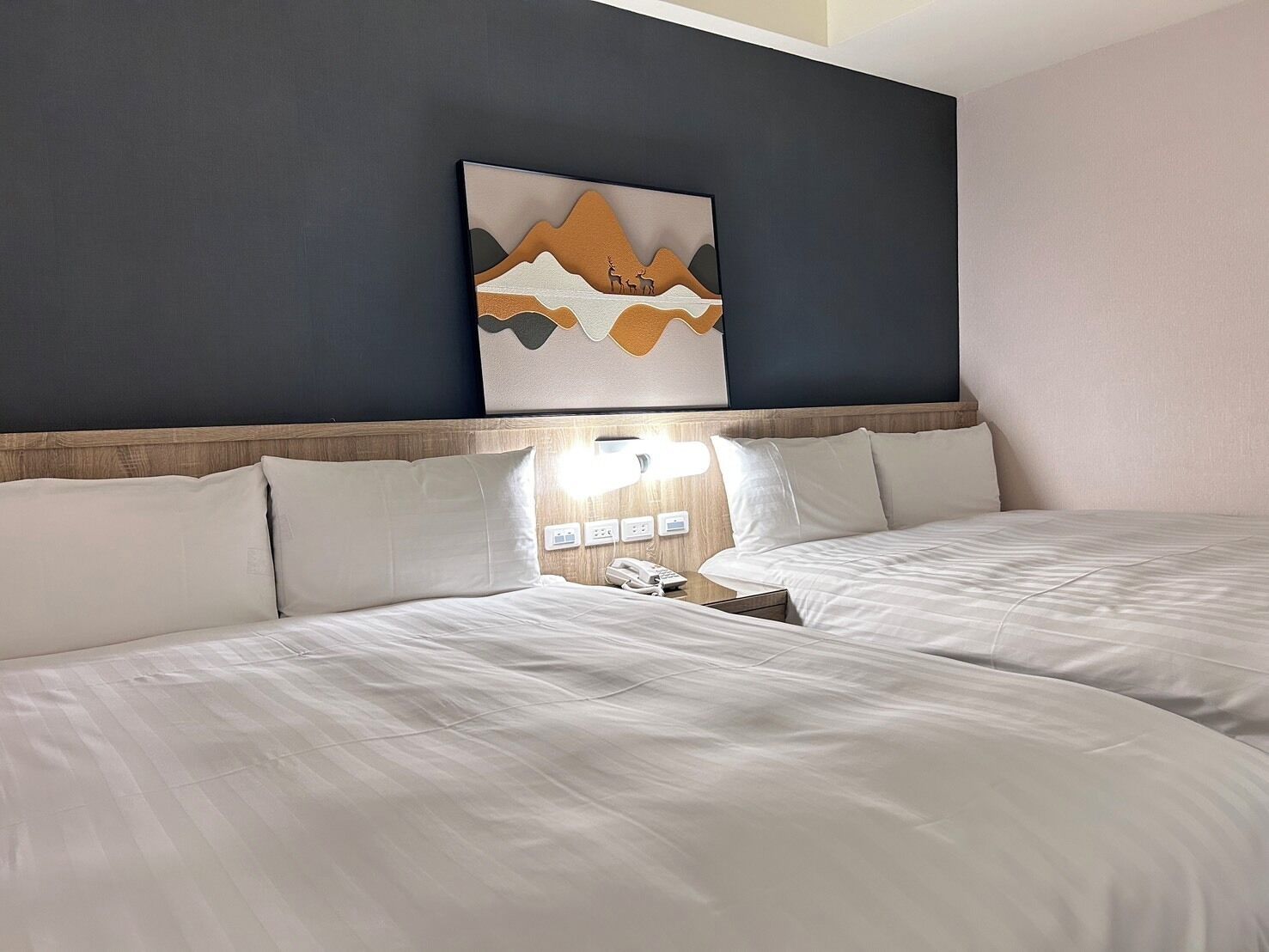 family room, 2 double beds | premium bedding, down duvets, desk, laptop workspace