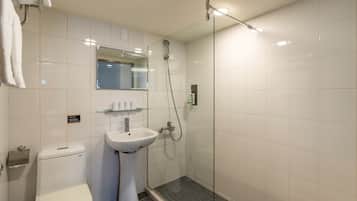 Hair dryer, slippers, towels, shampoo