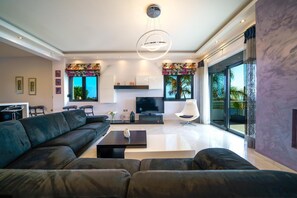 Smart TV, caminetto, biblioteca musicale, impianto stereo