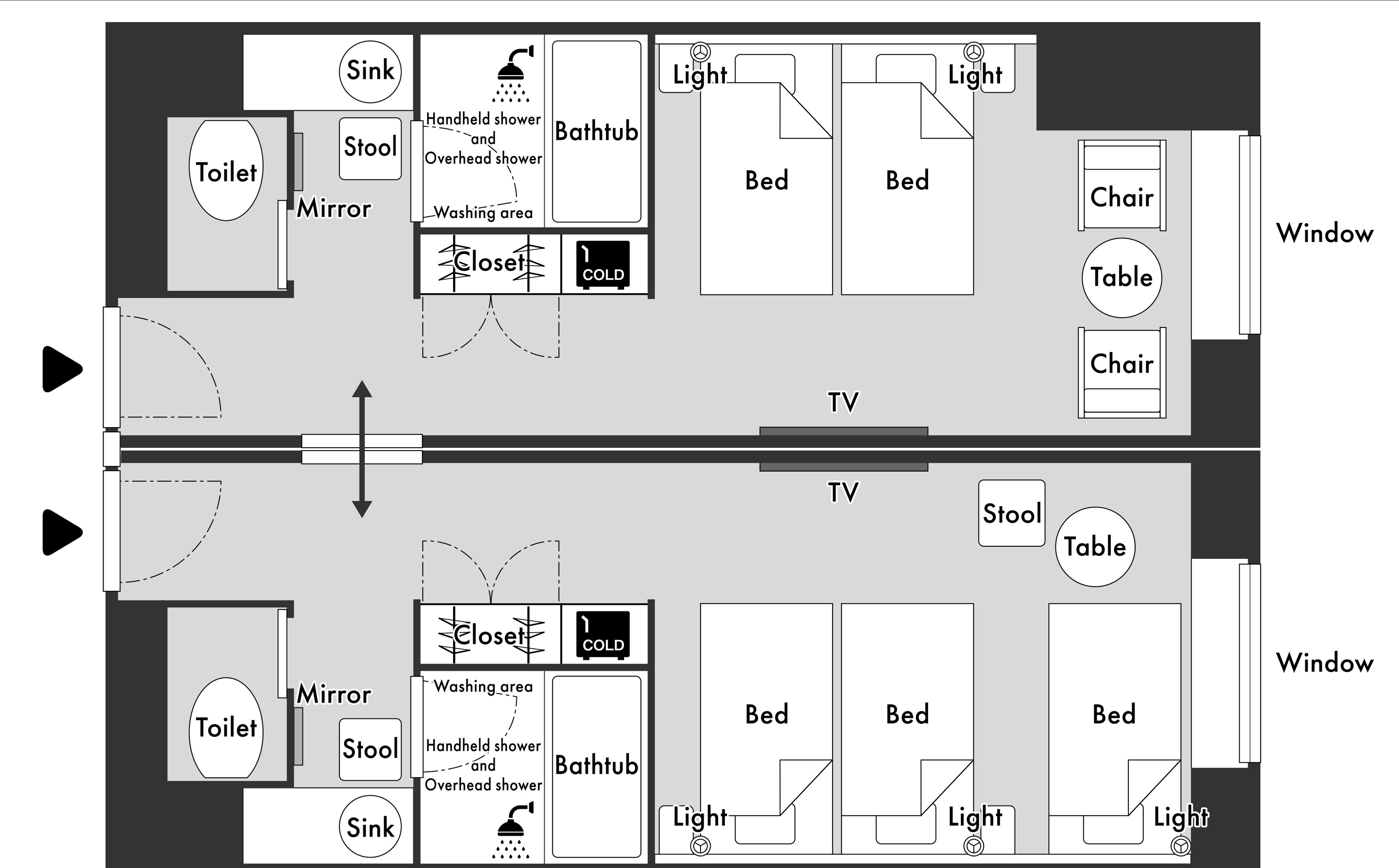 connecting room for 5 people, non smoking | floor plan