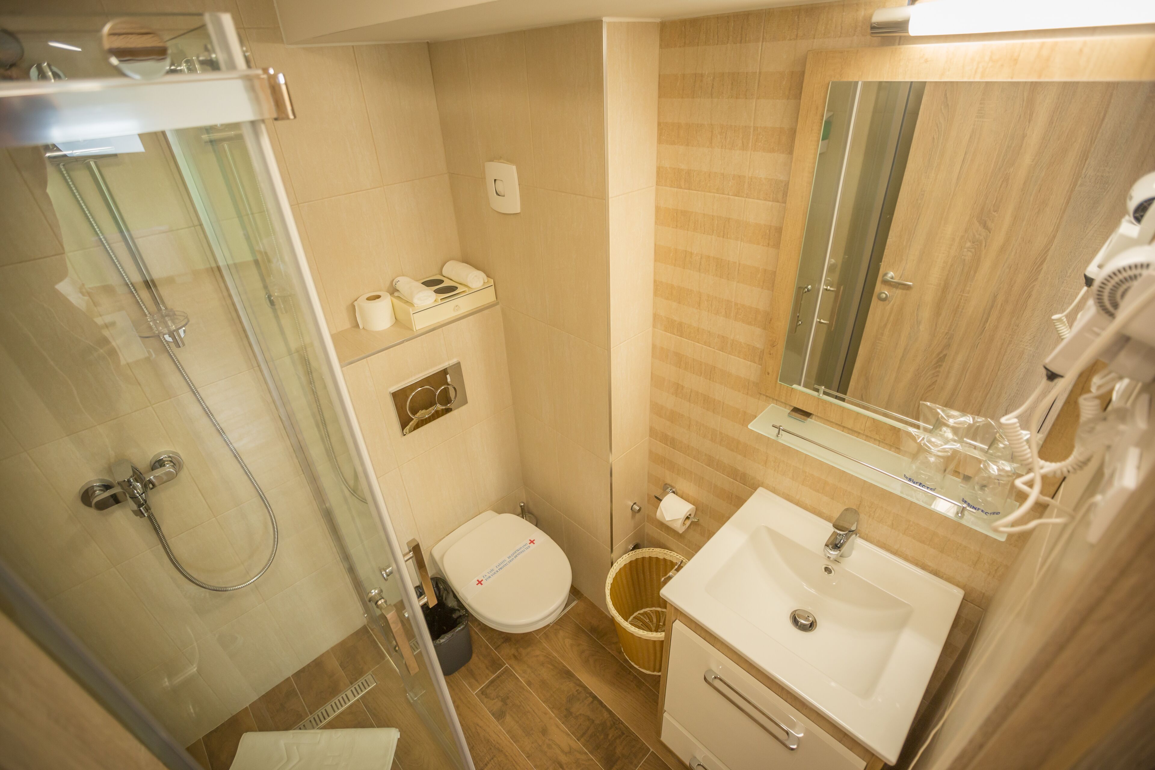 shower, free toiletries, hair dryer, bathrobes