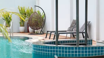 Outdoor pool, pool loungers
