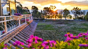 A building with a balcony overlooking a grassy area with flowers. - Meili Xiangyue Villa Verde (Dali)