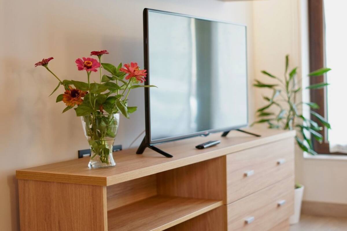 Appartement Deluxe, 1 chambre, accessible aux personnes à mobilité réduite | Coin séjour | Télévision à écran plat