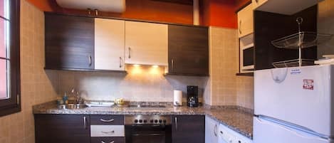 Superior Duplex, 2 Bedrooms, Balcony | Private kitchen | Full-size fridge, microwave, oven, stovetop