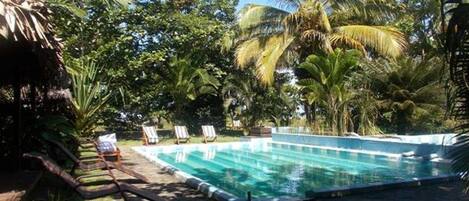 Outdoor pool, pool loungers