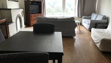 Appartement | Woonruimte | Flatscreentelevisie en een open haard