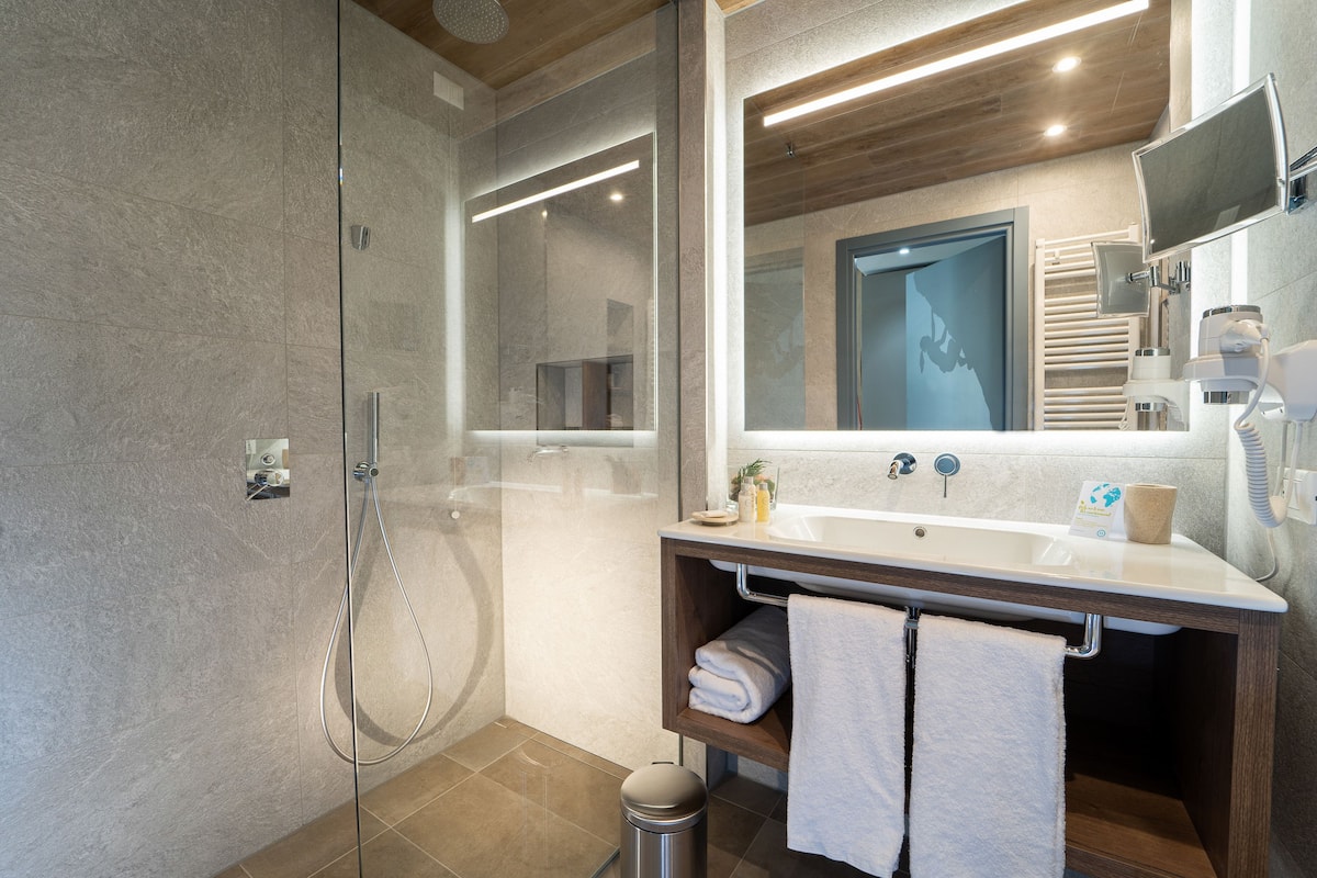 shower, free toiletries, hair dryer, bidet