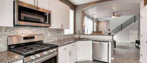 Fridge, microwave, oven, dishwasher