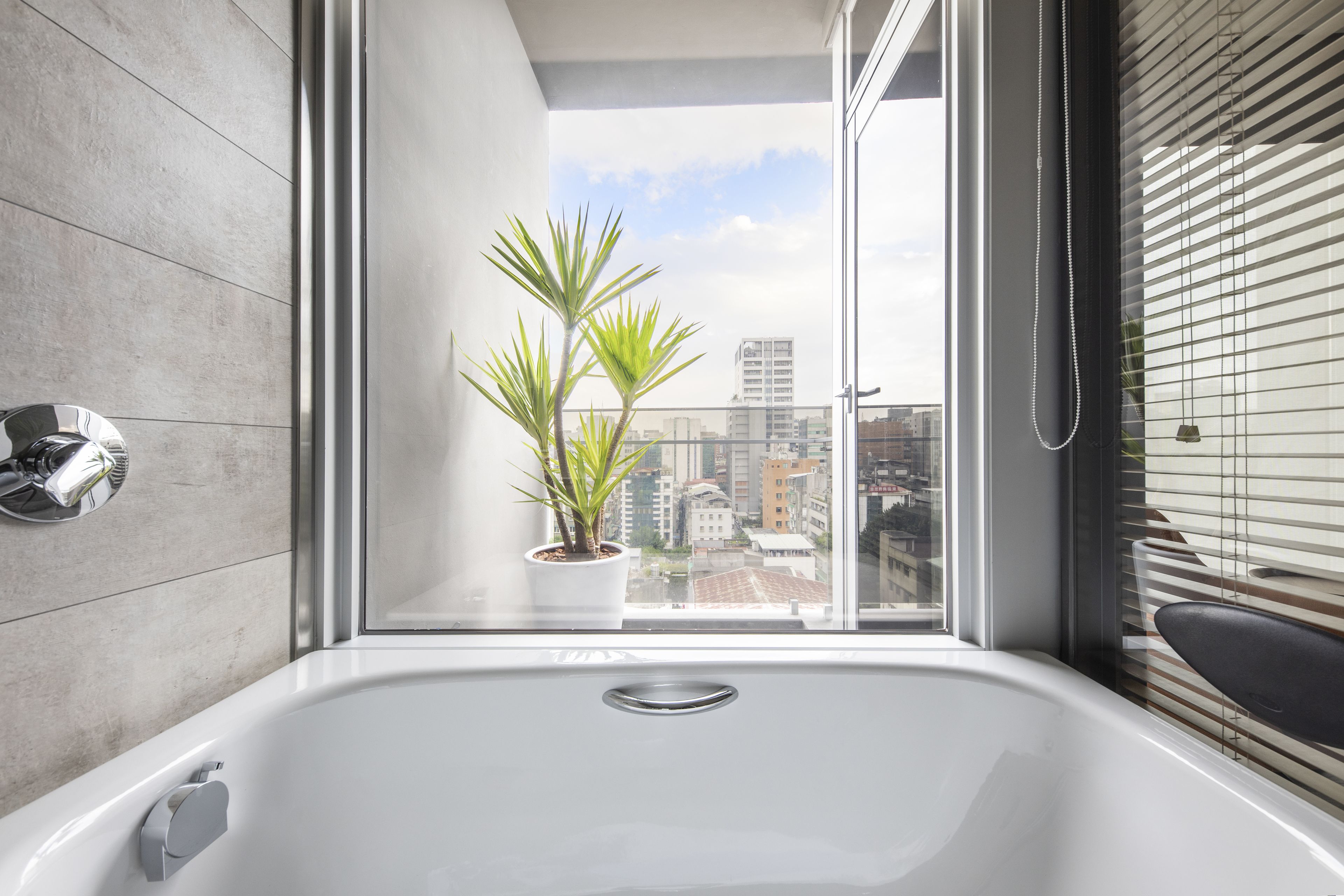 separate bathtub and shower, deep-soaking bathtub