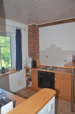 Kühlschrank, Ofen, Herdplatte, Wasserkocher mit Kaffee-/Teezubehör