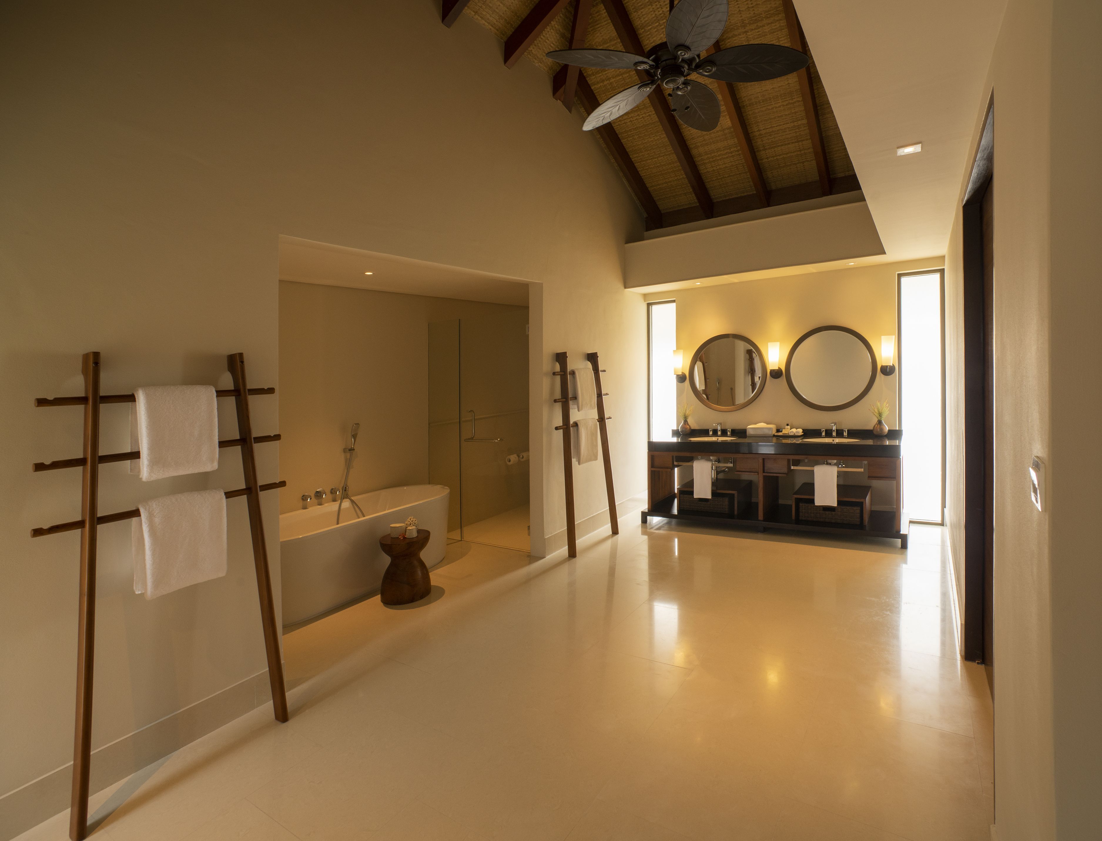 separate bathtub and shower, free toiletries, hair dryer, bathrobes