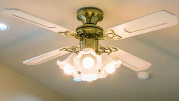 A ceiling fan with a light fixture.