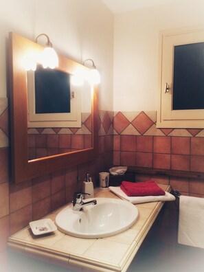 Habitación con 1 cama matrimonial o 2 individuales (Hiver) | Baño | Secadora de cabello y toallas