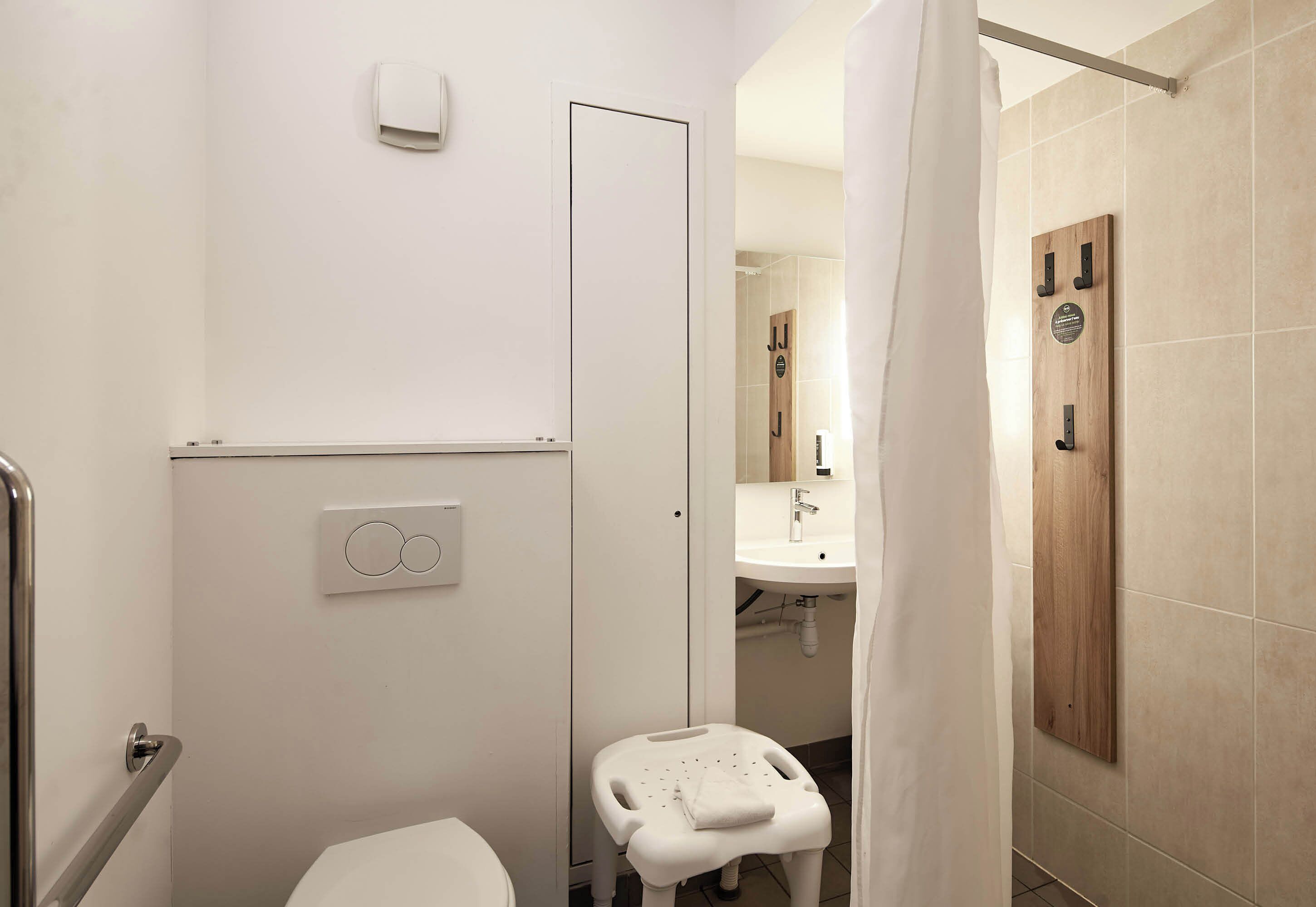 double room, mobility accessible | bathroom | shower, hair dryer, towels