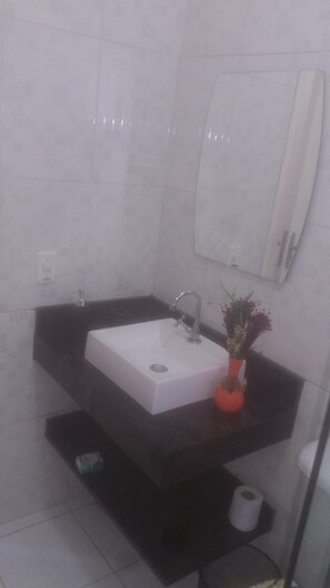 Regadera, toallas, shampoo, papel de baño 