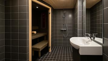 City Apartment, Sauna, Courtyard View | Bathroom | Shower, free toiletries, hair dryer, bidet