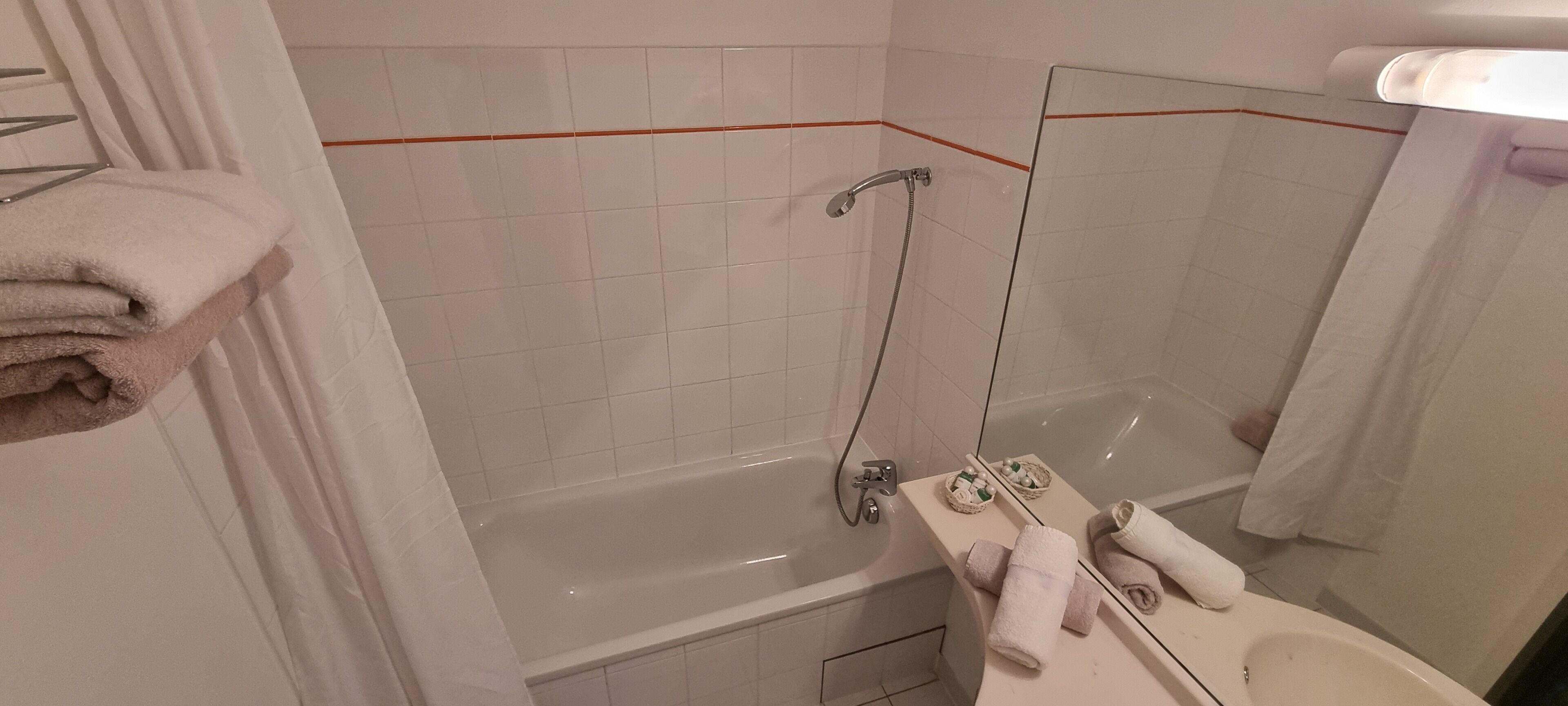 free toiletries, hair dryer, towels