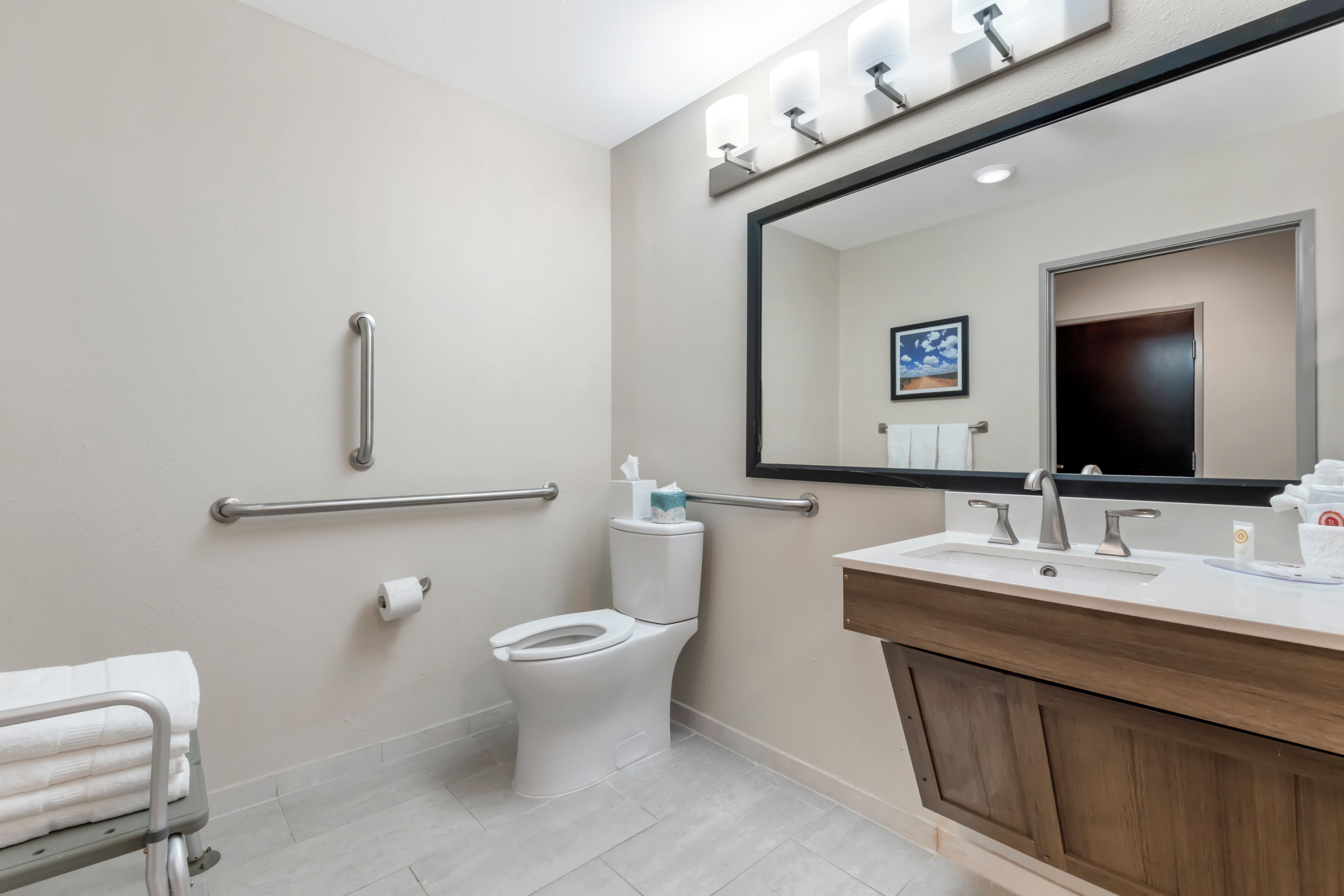 room, 1 king bed, accessible, non smoking | bathroom | shower, hair dryer, towels