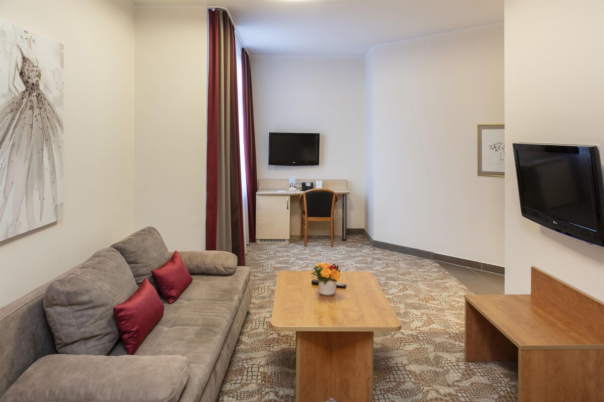Standaard kamer, 1 tweepersoonsbed, kitchenette (Converts to 2 Twin Beds;with Sofabed) | Hypoallergeen beddengoed, een minibar, een kluis op de kamer, een bureau