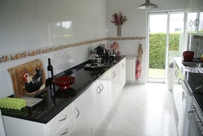Fridge, microwave, oven, stovetop - Baze Villa, Central Heating, Terrace, Garden (Caminha)
