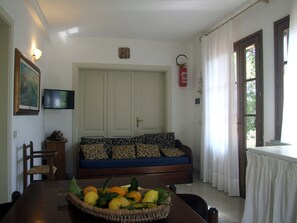 Una televisión, una chimenea