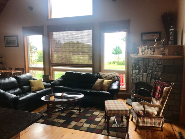 Smart TV, fireplace, video games, DVD player