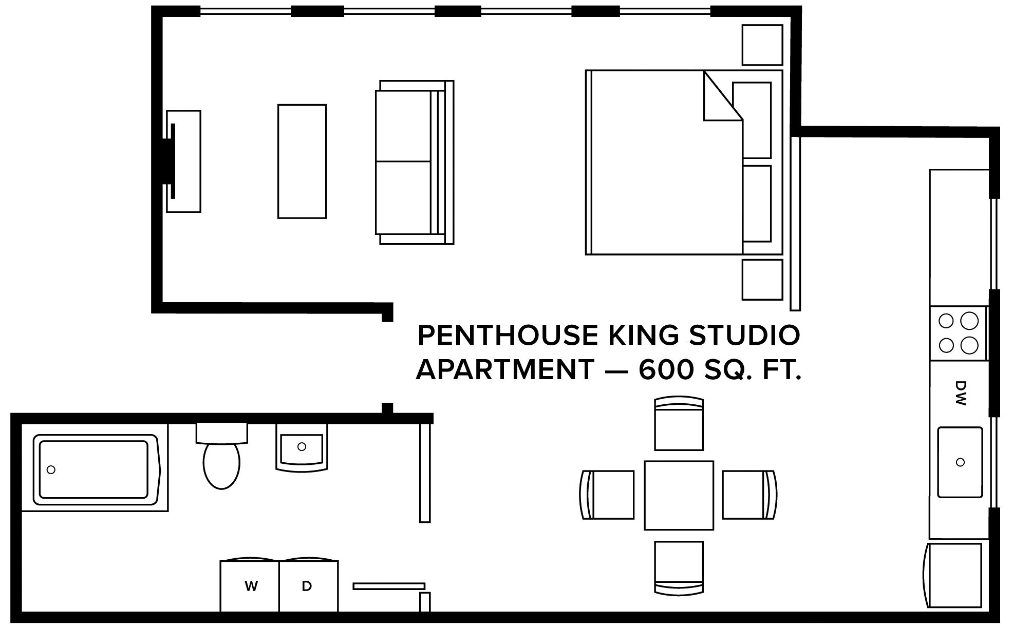 premier apartment, 1 king bed with sofa bed, non smoking, kitchen | floor plan