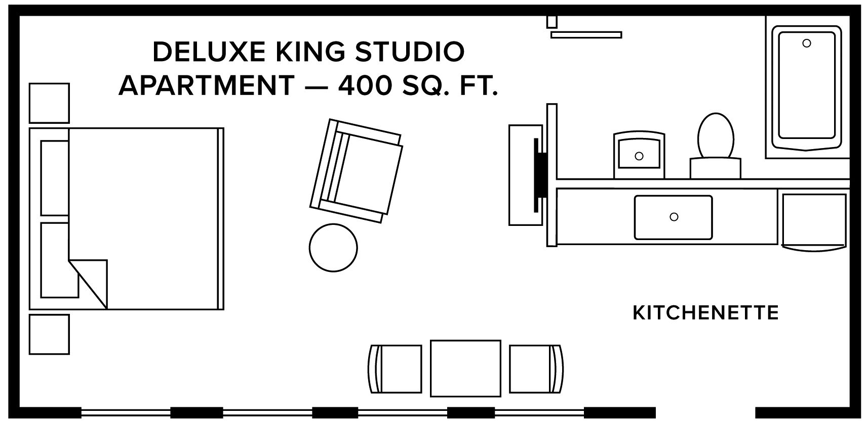 deluxe studio, 1 king bed, non smoking, kitchenette | premium bedding, pillow-top beds, minibar, individually decorated