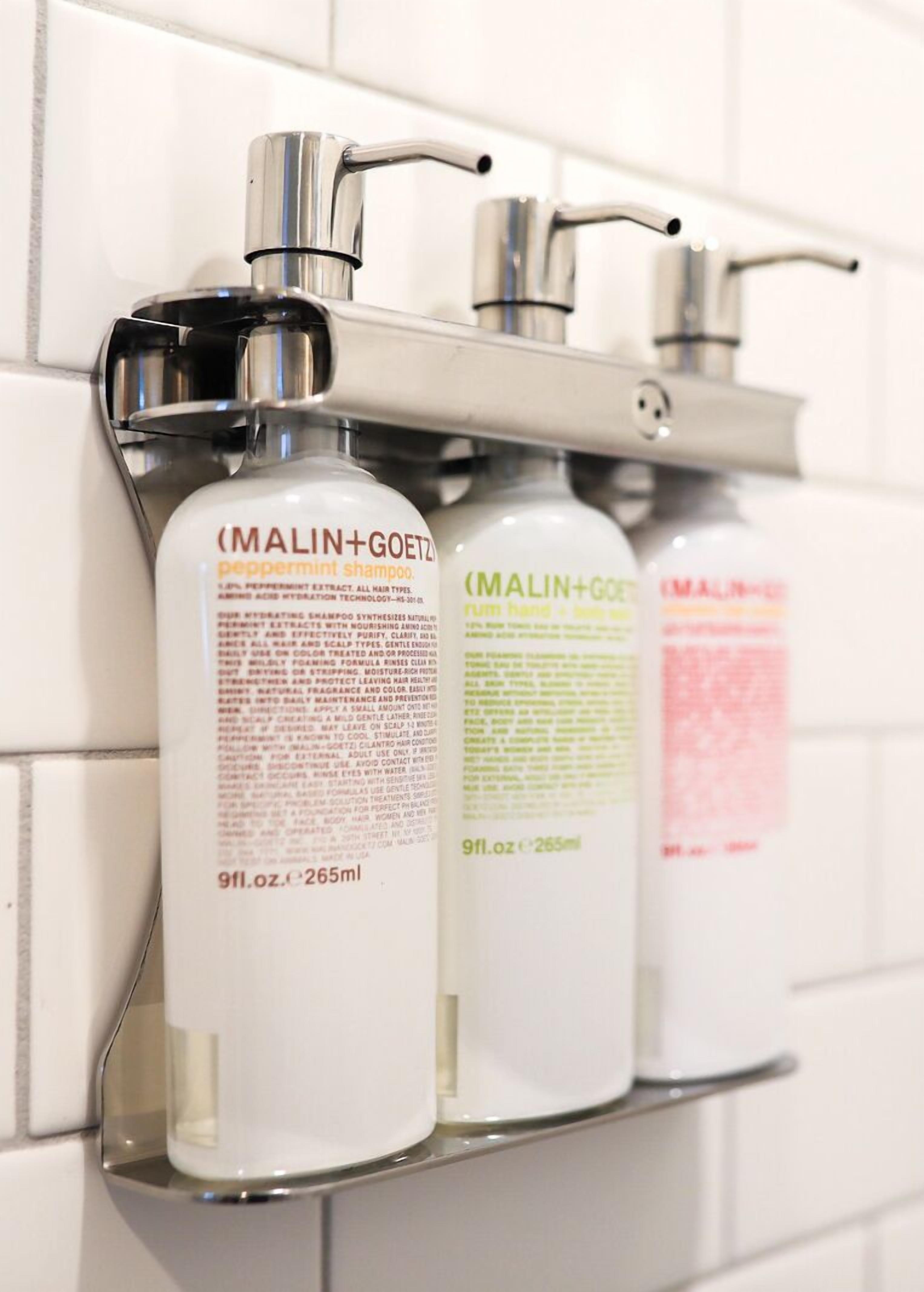 combined shower/bathtub, deep-soaking bathtub, designer toiletries