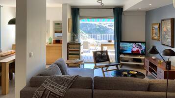 Televisie, een dvd-speler, boeken en een filmbibliotheek