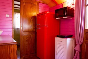 Réfrigérateur, micro-ondes, plaque de cuisson, cafetière/bouilloire