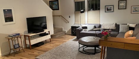 TV, DVD player, books, music library